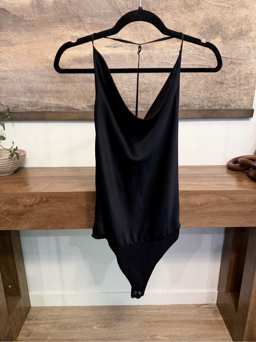 Abercrombie & Fitch cowl neck satin bodysuit in black Size Medium